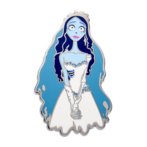 "Emily the Corpse Bride" character enameled silver metal clutch back pin