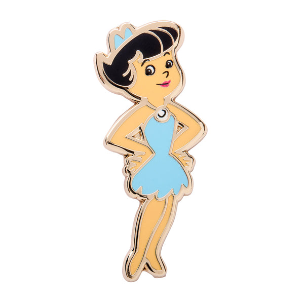 "Betty Rubble" enameled gold metal clutch back pin