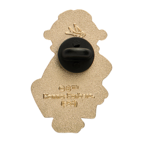 Jetsons cartoon character "Rosie the Robot" enameled gold metal clutch back pin, showing back view with black rubber fastener