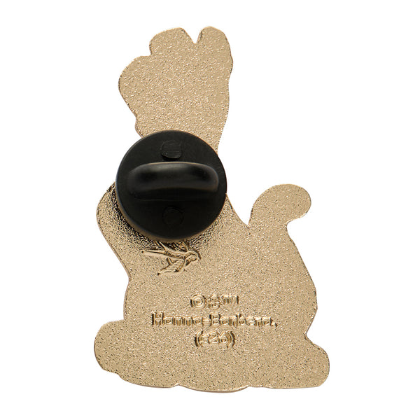 "Scooby Doo" enameled gold metal clutch back pin, showing back view with black rubber fastener