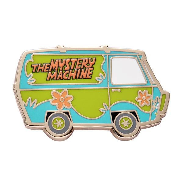 "The Mystery Machine" enameled gold metal clutch back pin
