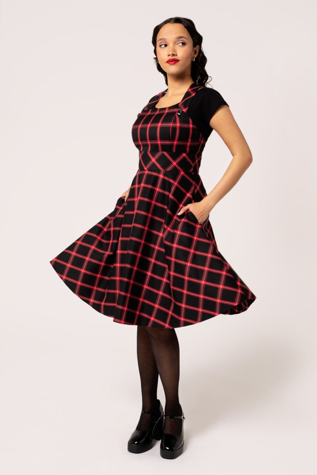 hell bunny red plaid dress Hell Bunny Brittany Red Tartan Pinafore Dress