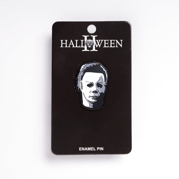 Soft enamel black matte finish enamel pin of Michael Myers from Halloween 2 Shown on backing card