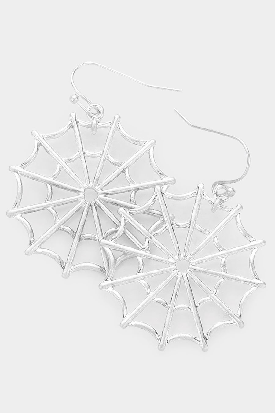 Silver metal spiderweb dangle earrings