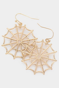Gold metal spiderweb dangle earrings