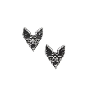 antiqued pewter bat head earrings with surgical steel posts