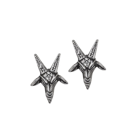Antiqued pewter Baphomet goat head earrings with surgical steel posts
