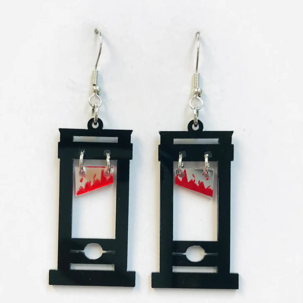 Bloody guillotine acrylic dangle earrings with mirrored detail