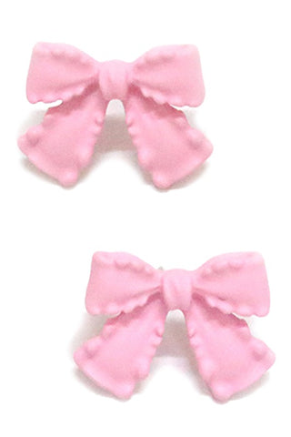 bow shaped post style earrings in pink with a matte finish