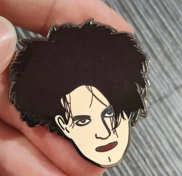 enamel pin of Robert Smith, singer and guitarist for The Cure
