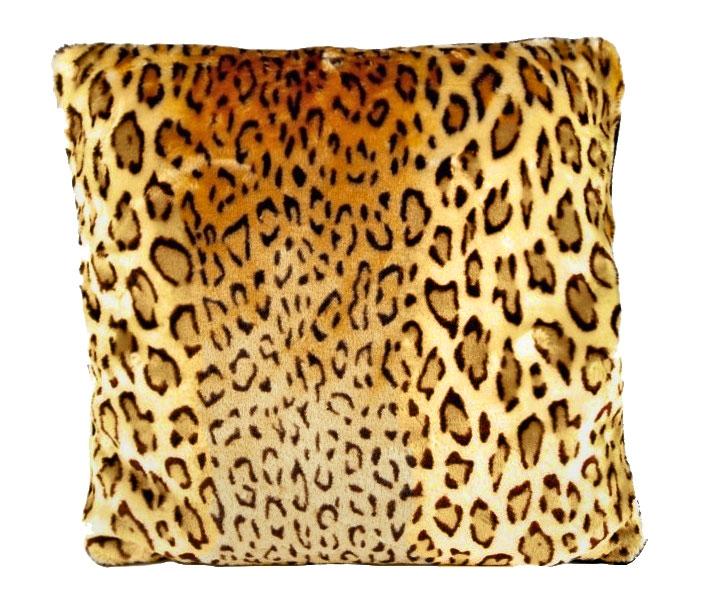 leopard print velvet square pillow with black velvet piping
