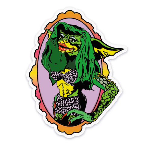 vibrantly colored vinyl die-cut sticker of the character Greta from Gremlins 2: The New Batch 