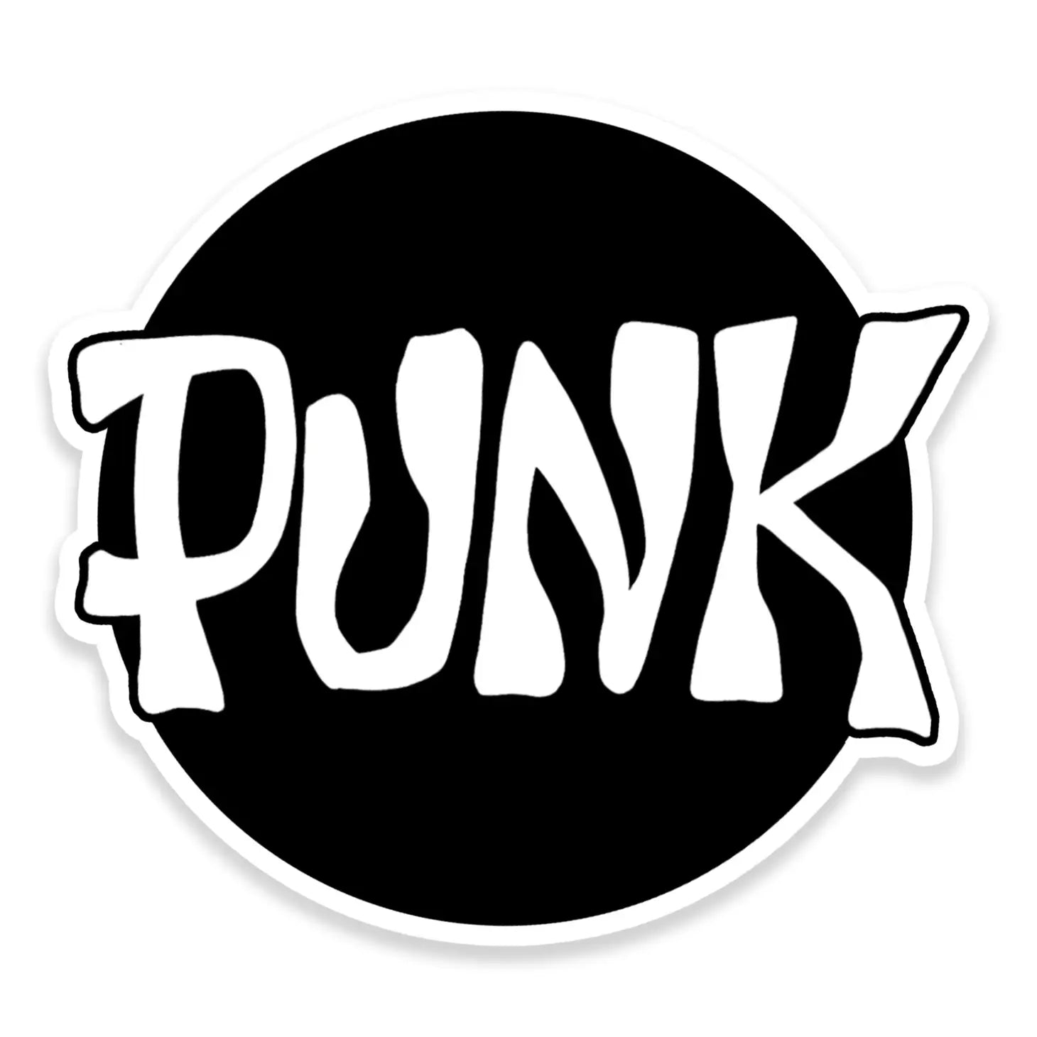 black and white die-cut vinyl sticker with a logo for the 1976 to 1979 zine from New York City that popularized the term “punk rock”