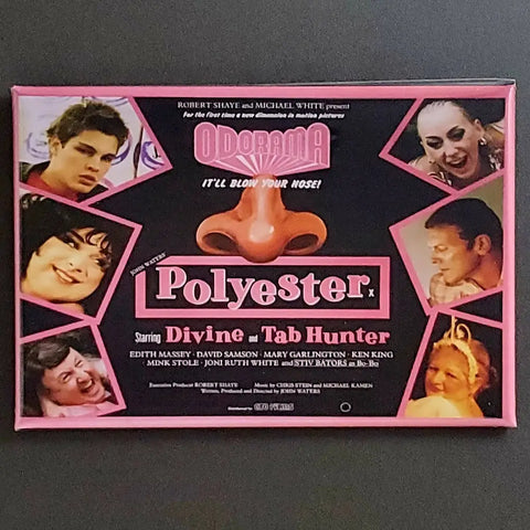 A horizontal rectangular magnet featuring poster art from the 1981 John Waters movie, Polyester