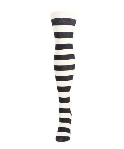 sweater knit tights in classic wider-than-usual black and white stripes