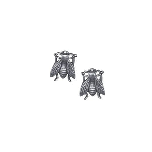 Silver plated post earrings in the shape of a housefly 