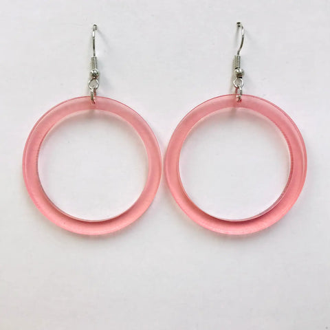 Acrylic Drop Hoop Earrings - Pink