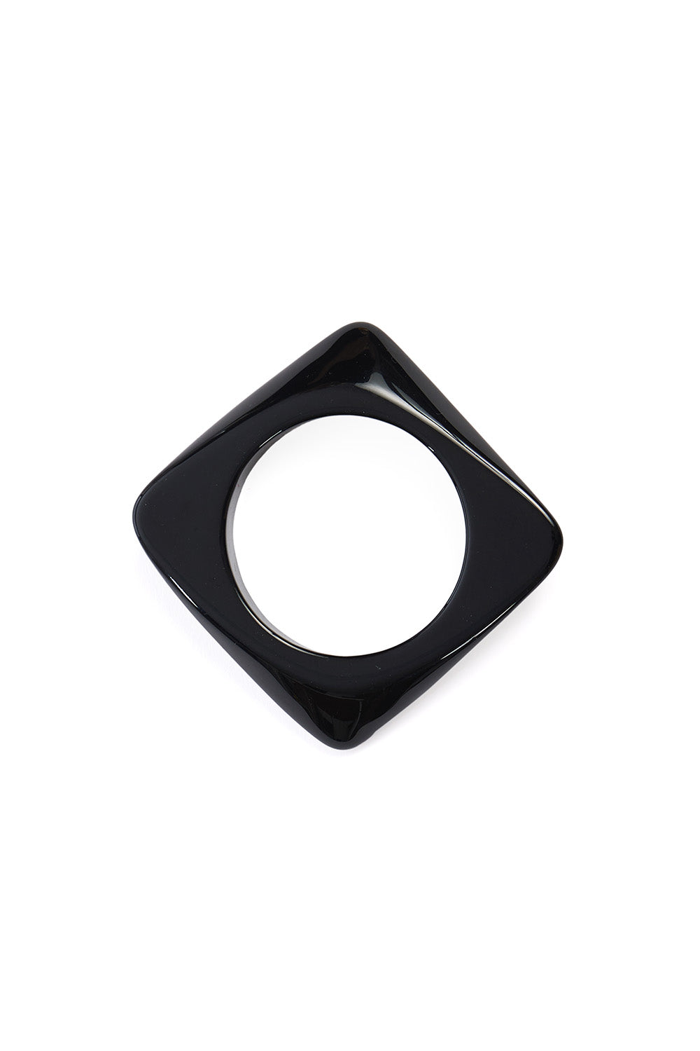 Square shiny resin bangle in black with warped angular detail at each corner