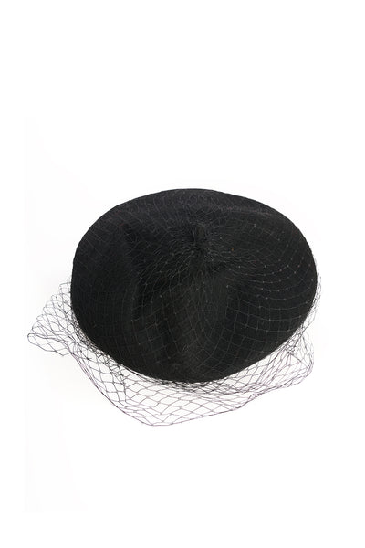 Black beret with black netting detail 