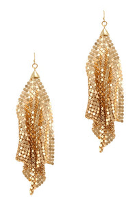 Gathered gold metal mesh dangle earrings