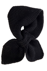 A short black chunky knit scarf with pointed ends