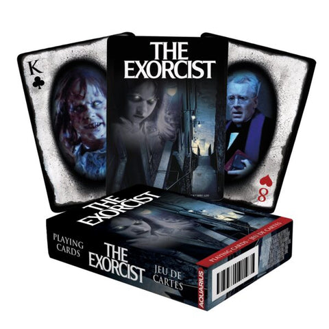 Deck of playing cards themed around the movie The Exorcist. Shown with box