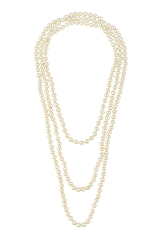 84” long creamy white faux pearl necklace shown in triple layer wear