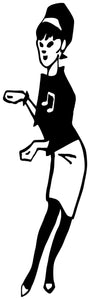 Black rub-on vinyl transfer of classic Two Tone ska dancing girl cartoon