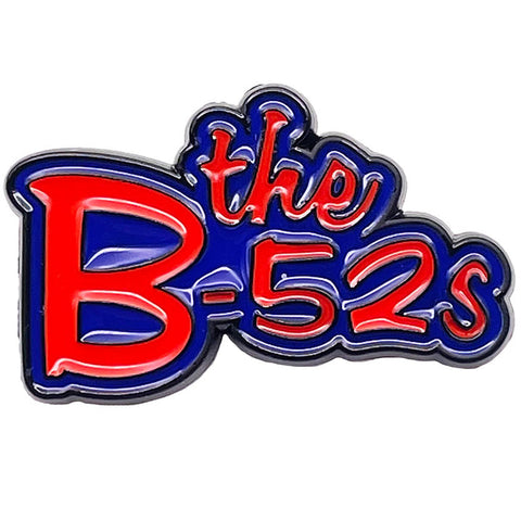 The B-52's script logo black metal with red & blue enamel 1 1/4" x 3/4" clutch-back pin