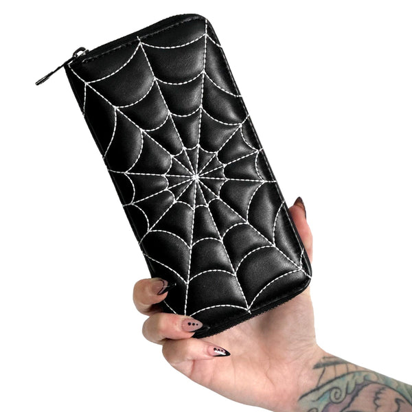 Black Faux Leather Quilted Spiderweb Wallet by Foxblood