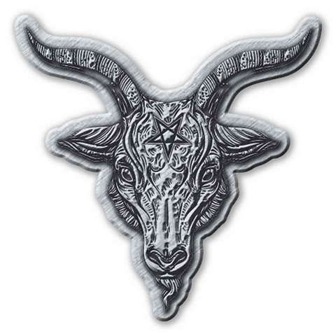 matte pewter grey finish die-cast metal with black detailing clutch back pin depicting the head of Baphomet