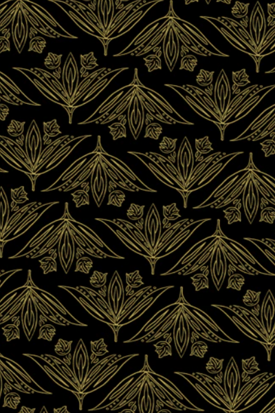 gold stylized floral pattern on black background