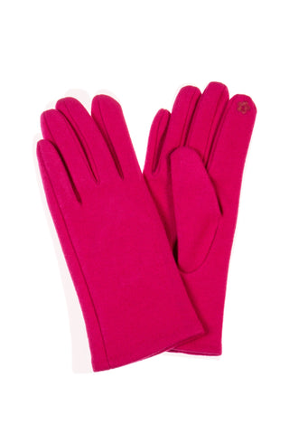 pair vintage-style ponte knit gloves in bright rose pink with pointer finger and thumb texting capabilities