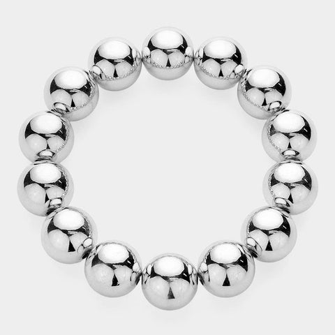 shiny silver plastic 1/2" round bead bracelet