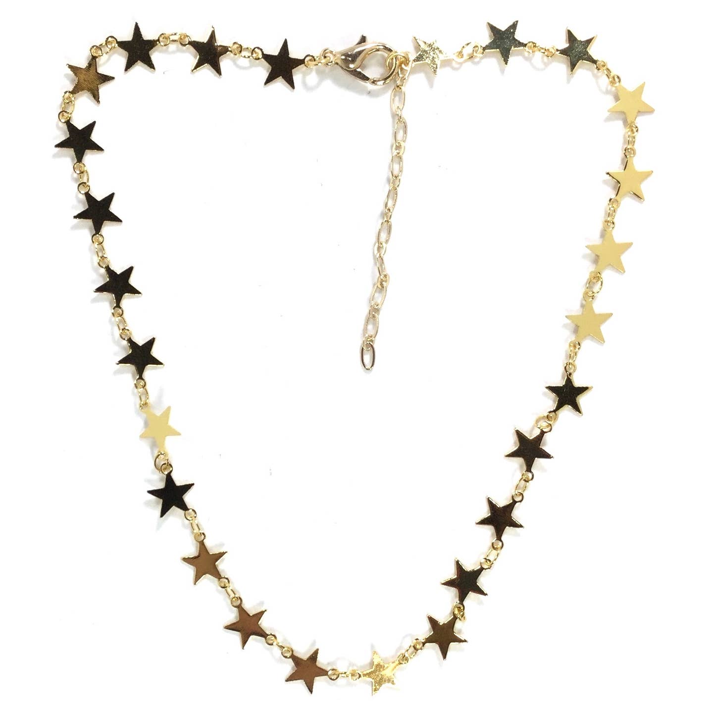 delicate gold metal star charms forming a 13" chain necklace