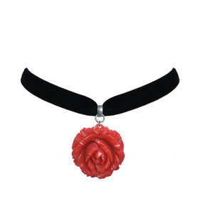 black velvet choker with red poly resin rose charm