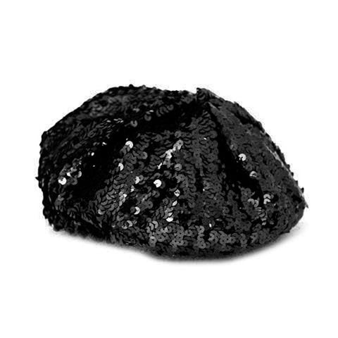Black sequined beret on a white background