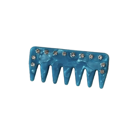 comb shaped acetate hair clip in pearly marbled blue with rhinestones