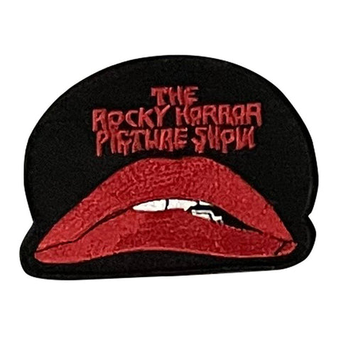 Patch with red lips and 'The Rocky Horror Picture Show' text on a black background