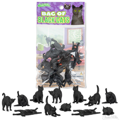 Bag of black cat toys with packaging on a white background