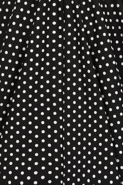 Close-up of black fabric with white polka dots