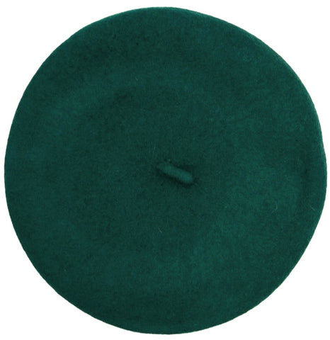 11" diameter "French" style wool blend knit beret in rich forest green