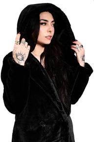 Thora Black Faux Fur Coat with Hood