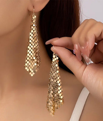 Gold Metal Mesh Dangle Earrings