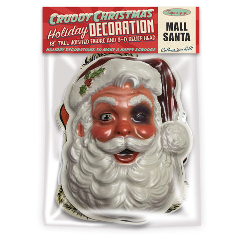 retro-style Cruddy Christmas "Mall Santa" with a black eye 7" tall ready-to-hang Vac-tastic plastic decor mask