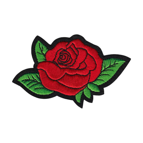 Red rose patch with green leaves on a white background
