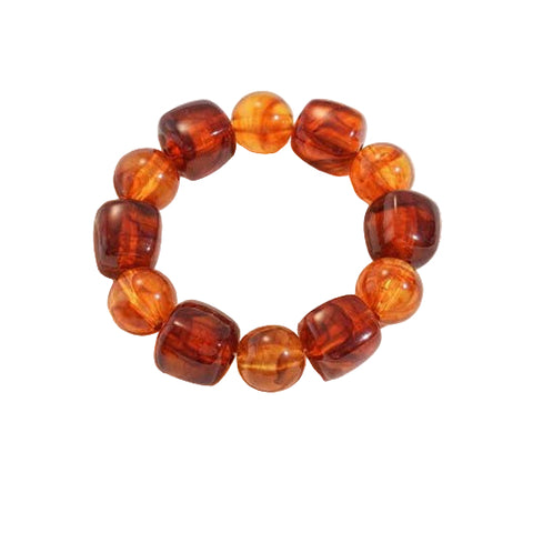 translucent amber-colored beaded bracelet in cubed shaped and round translucent beads