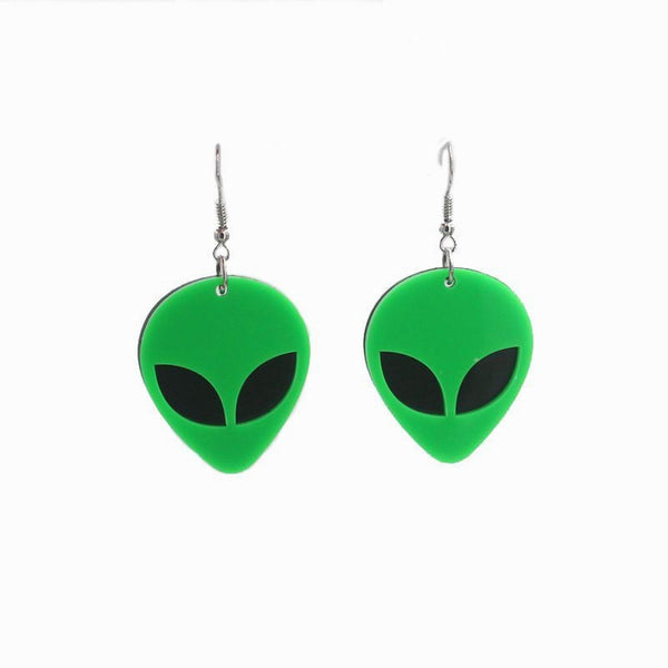 Green and black layered acrylic alien head earrings