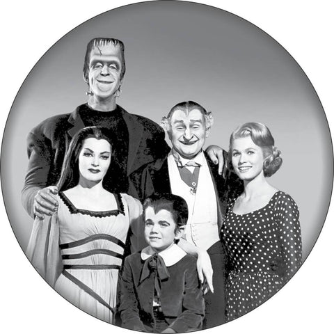 1 1/4” round pinback black and white portrait of The Munsters button