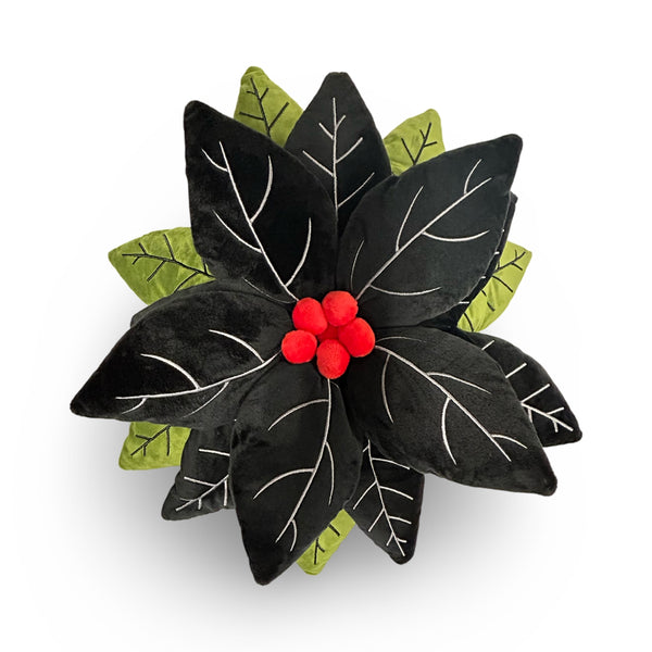 Black Poinsettia Pillow